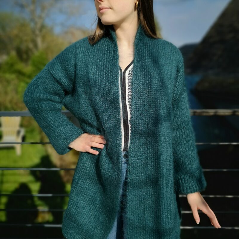 gilet au fil de la monne col vert mohair