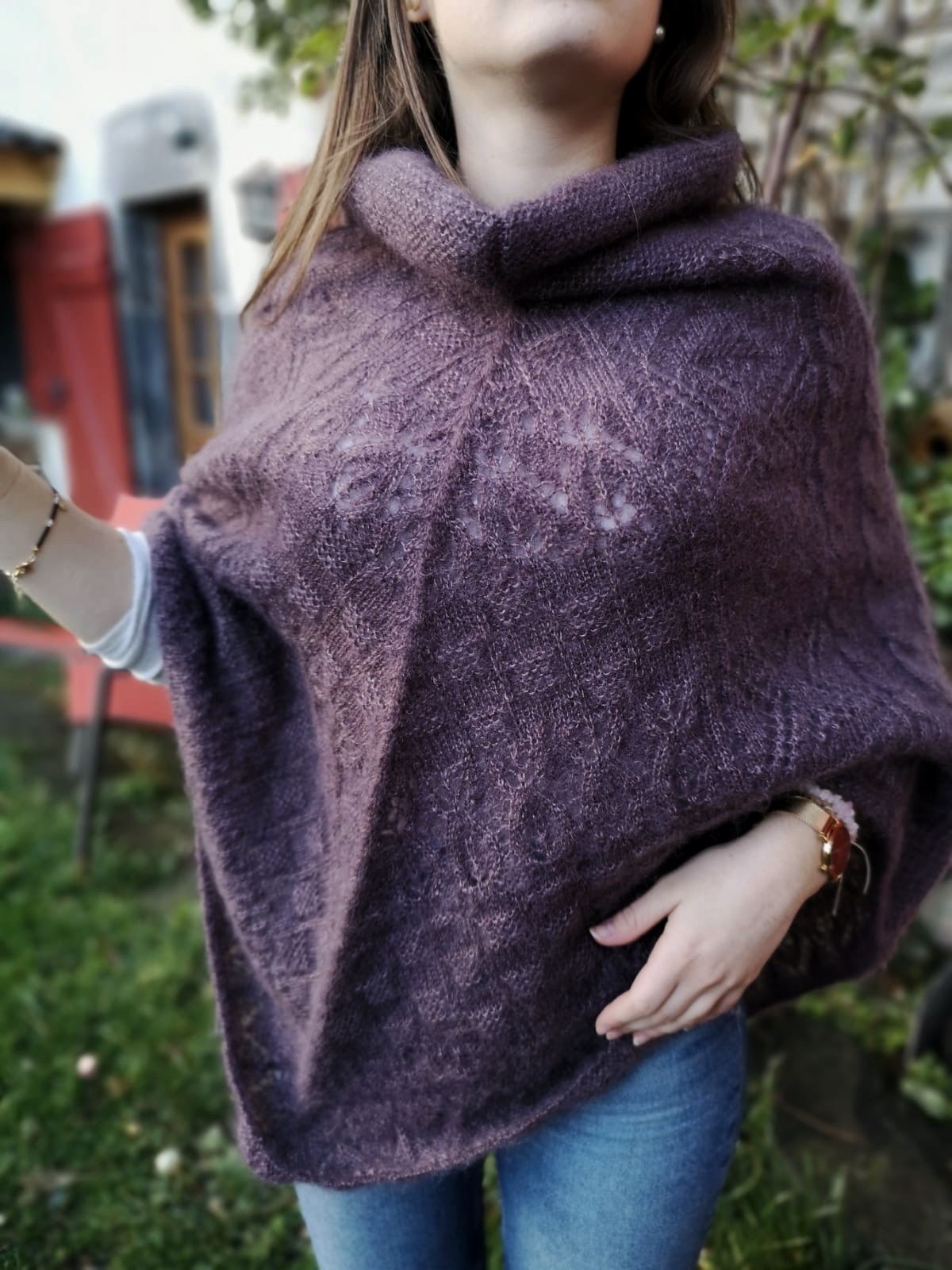 Poncho Taupe Améthyste 2 Poncho Épais en Mohair Taupe